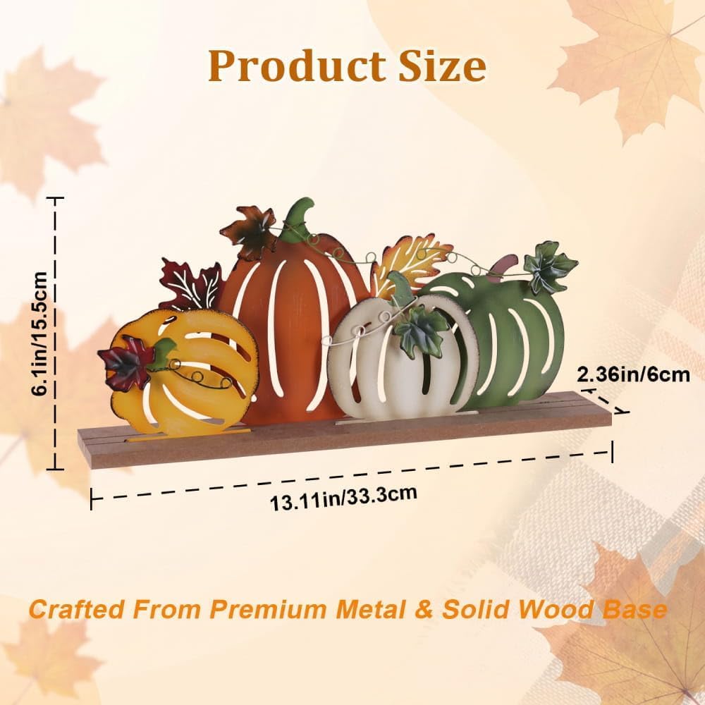 Fall Decorations, Wood Metal Pumpkins Sign for Fall Table Decor, Farmhouse Rustic Multi-Color Pumpkin Decorations