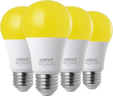 2000K LED Yellow Bug Bulbs, Dusk to Dawn Auto On/Off, 9W, 4-Pack