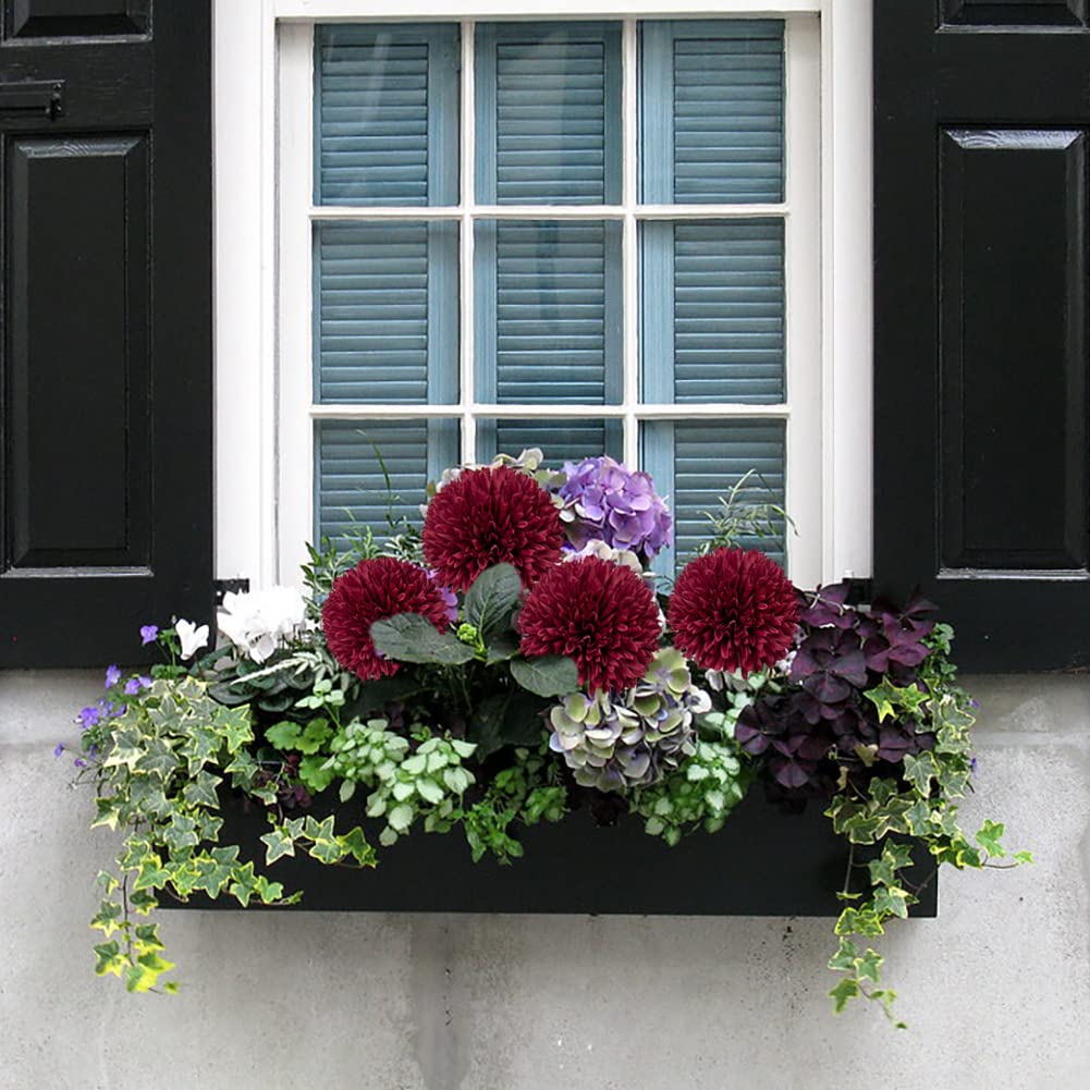 Autumn Artificial Chrysanthemums Ball Flowers 4'' Large Heads Mums Stems Burgundy Fake Hydrangea Flowers Bridal