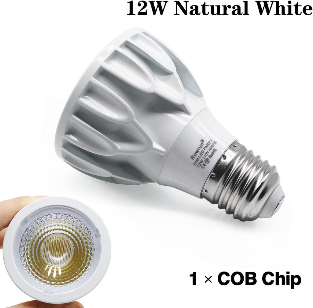 PAR20 E26 Dimmable COB Bulb 12W 4000K Neutral White Can Light 2 Pack