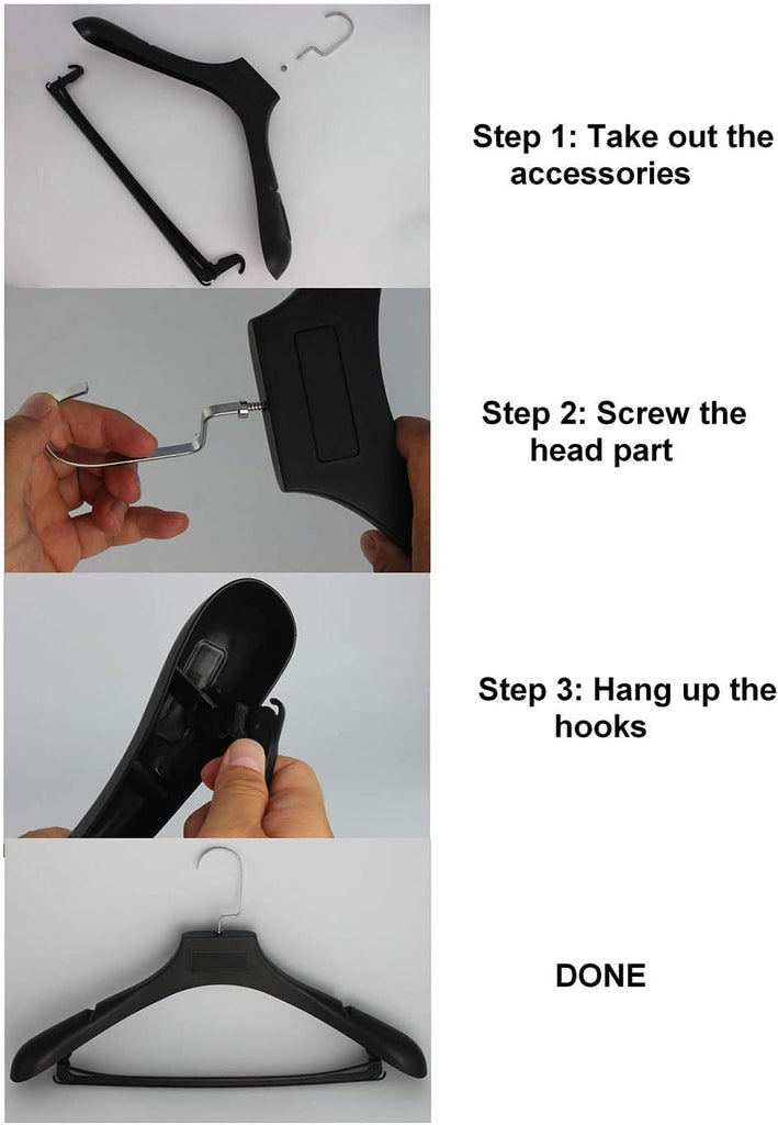 Plastic Extra Wide Suit Hangers, Pack of 15, Width: 17.7", Notched Shoulders & Metal Hooks, Black