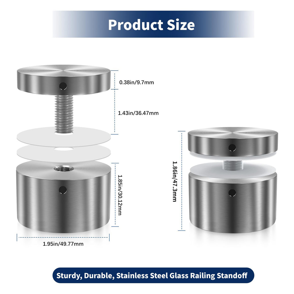 12 Pack 2"x2" SS316 Glass Railing Standoff Solid 1.3 lbs Brushed