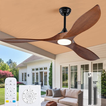 Inspired Maverick Style 60 Inch Outdoor Ceiling Fans with Lights and Remote,3 Blade Modern Solid Wood Ceiling Fan