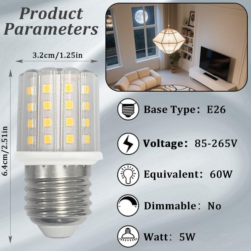E26 LED Corn Light Bulbs, 5W 4000K Natural Light, 8 Pack