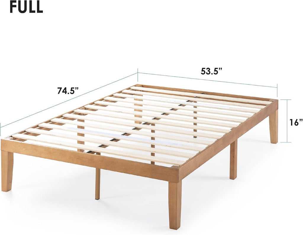 Naturalista Classic 16 Inch Solid Wood Platform Bed with Wooden Slats, Natural Pine, Full