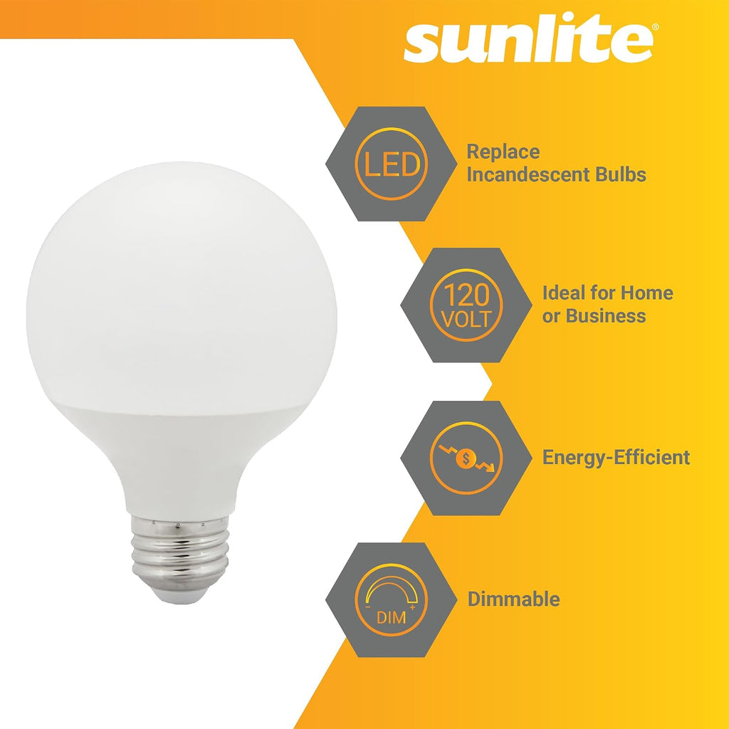 LED G25 Globe Light Bulb, 6 Watts (60W Equivalent), 120V, Medium E26 Base, 500 Lumens, Dimmable, Frosted, 90 CRI