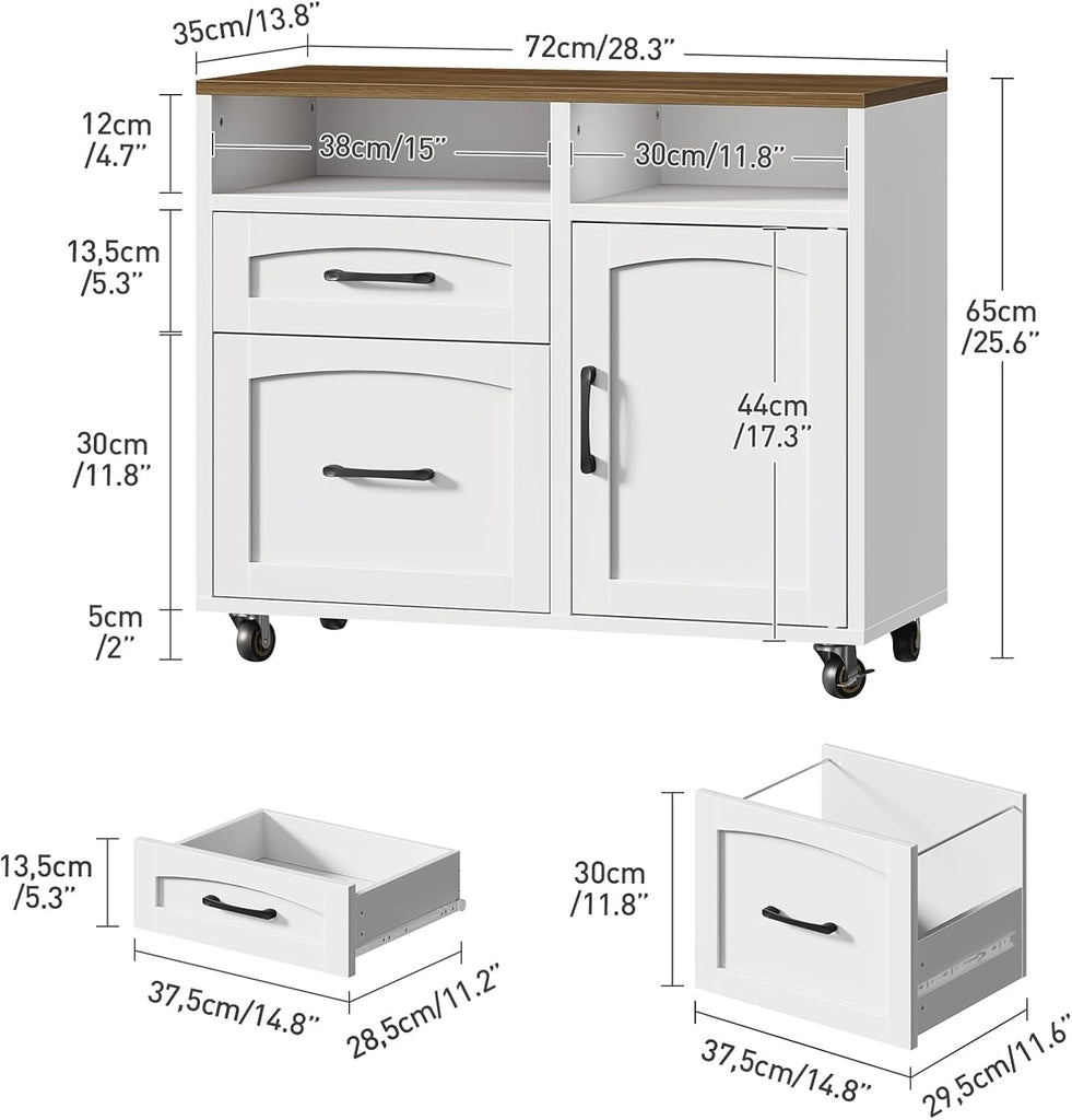 Lateral File Cabinet 2 Drawers, Filing Cabinets | Rolling Office Storage Cabinet with Drawers, Fits A4/Letter-Sized