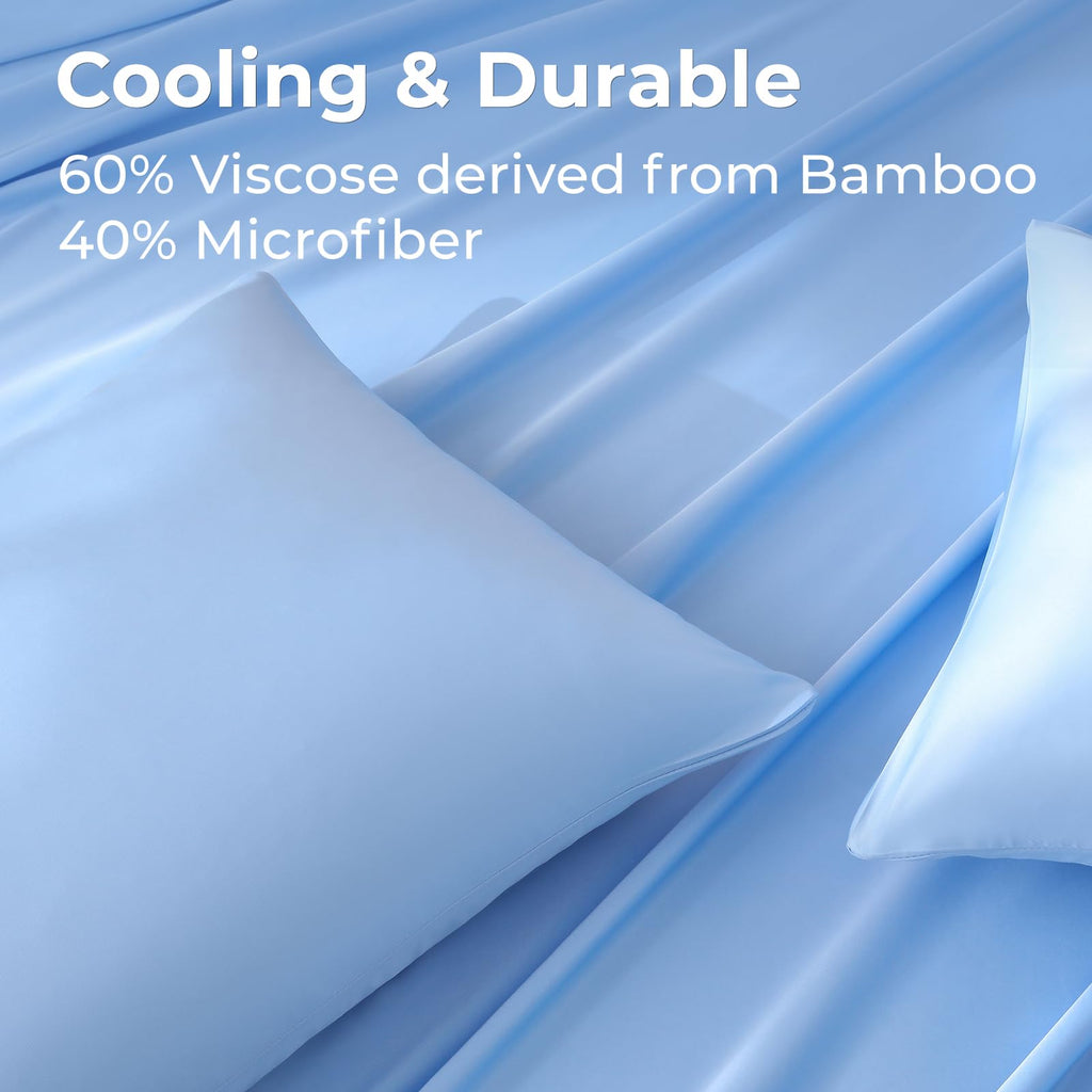 King Size 4-Piece Blend Rayon Derived from Bamboo Sheets Set, Cooling Bedding for Hot Sleepers, Breathable & Ultra