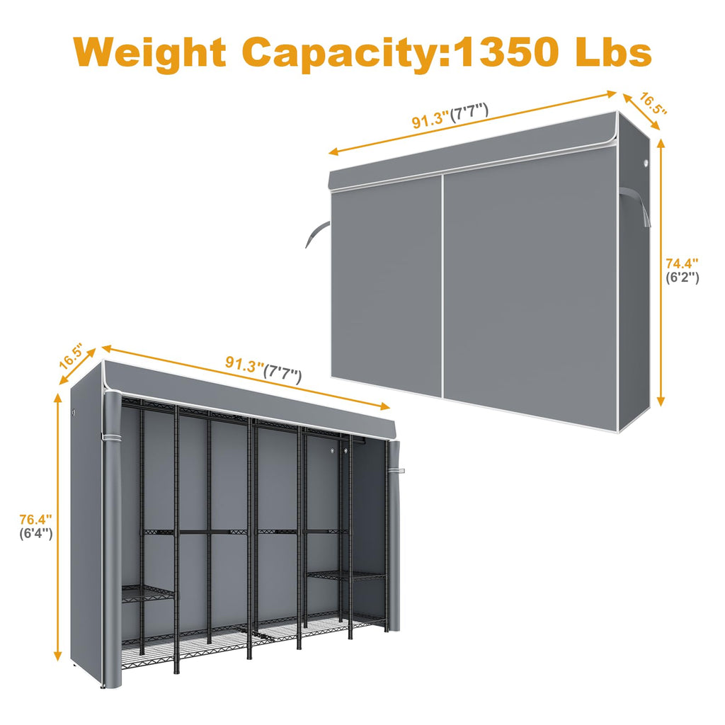 H50C Clothes Rack with Cover, Large Covered Clothing Rack, Gray