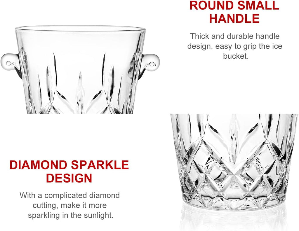 Ice Buckets for Parties, Clear Glass 2 Liter Tub for Drinks and Parties, Food Grade