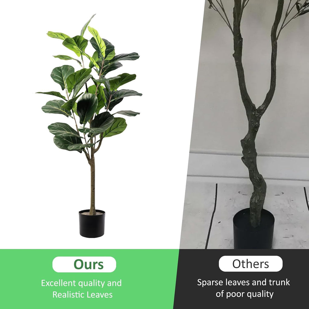 Artificial Fiddle Leaf Fig Tree, 4FT Faux Ficus Lyrata Plant Tall Fake Tree Decor Artificial Tree Office Living Room