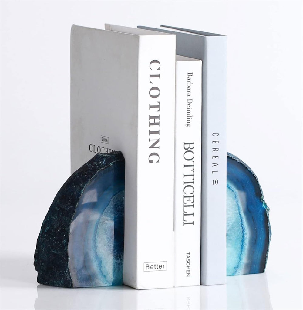 Bookends Stone Bookends Agate Book Holder Crystal Ends Decorative Dyed Blue Heavy Duty Bookend Decor 1 Pair Decorative