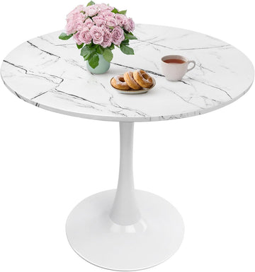 Inspired Saarinen Style Tulip Round Pedestal Dining Table — Marble White, 31.5″ Round