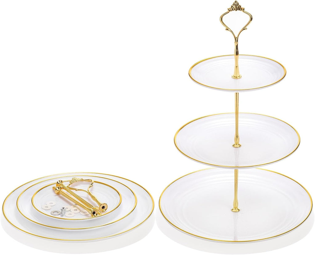 Tiered Cupcake Stand, Plastic Cupcake Stand Tower, 3 Tier Round Shape Dessert Serving Tray, White Cookie Candy - Set of 3