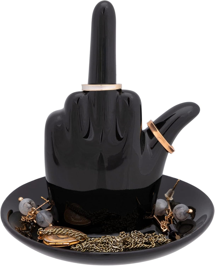 Black Ceramic Middle Finger Jewelry Ring Dish Tray