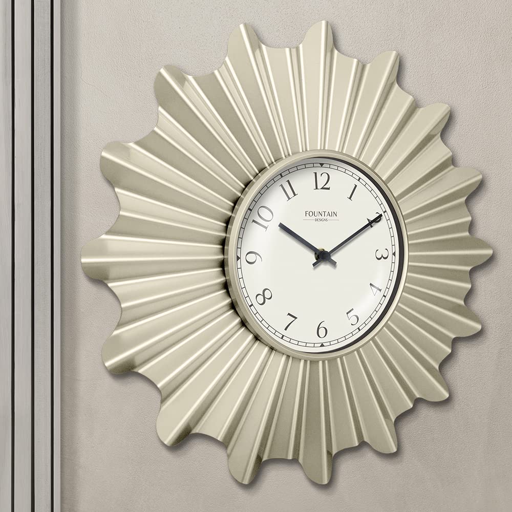 18" Mid Century Starburst Wall Clock, Morning Silver