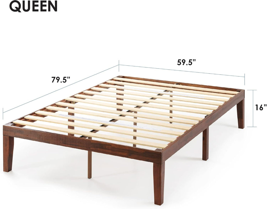 Naturalista Classic 16 Inch Solid Wood Platform Bed with Wooden Slats, Espresso, Queen