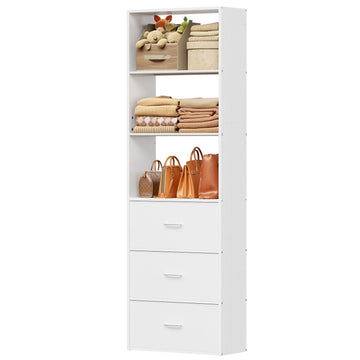 21.3" Wide Tall Wood Closet Organizer System with 3 Fabric Drawers