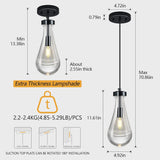 Raindrop Pendant Lights Kitchen Island Teardrop PlatingBlack Hanging Light Fixtures Clear Solid Glass Pendant Light Modern Chandeliers for Dining Room Porch Corridor Living Room(Black 2-Pack) A121-B0DL469FT2