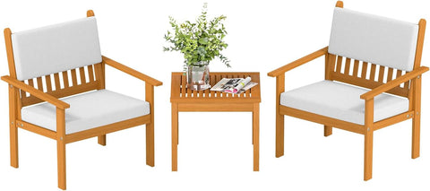 3-Piece Patio Furniture Set Acacia Wood Patio Bistro Set Outdoor Chat Conversation Table Chair Set Wood Chat Set with