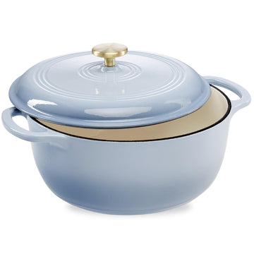 6 Quart Enamel Cast-Iron Round Dutch Oven, Family Style Heavy-Duty Pre-Seasoned Cookware, Oven Safe w/Lid, Dual