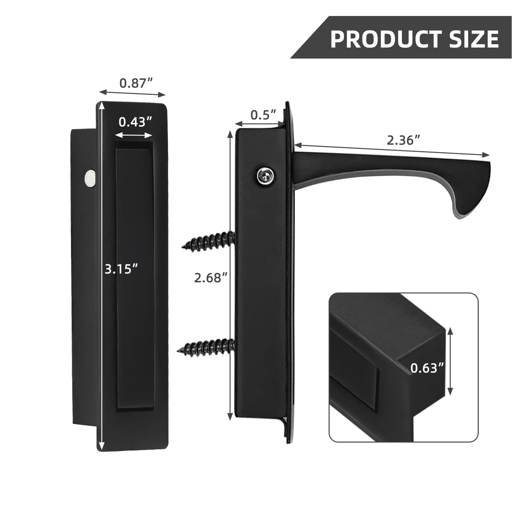 Pocket Door Handles and Edge Pull Matte Black, 6Inch Handles Hardware Latch,Recessed Finger Flush Pulls,for