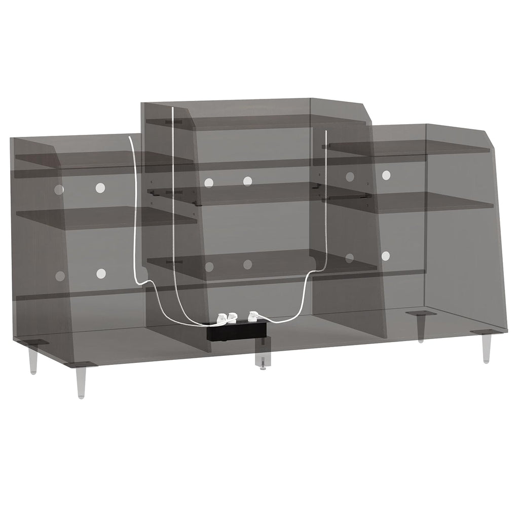 55" Record Player Stand with Charging Station, 4-Tier Vinyl Record Storage Cabinet with Divided Shelves, Adjustable