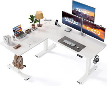 63x55 Inch L-Shaped Standing Desk with Charging Station Corner Desk