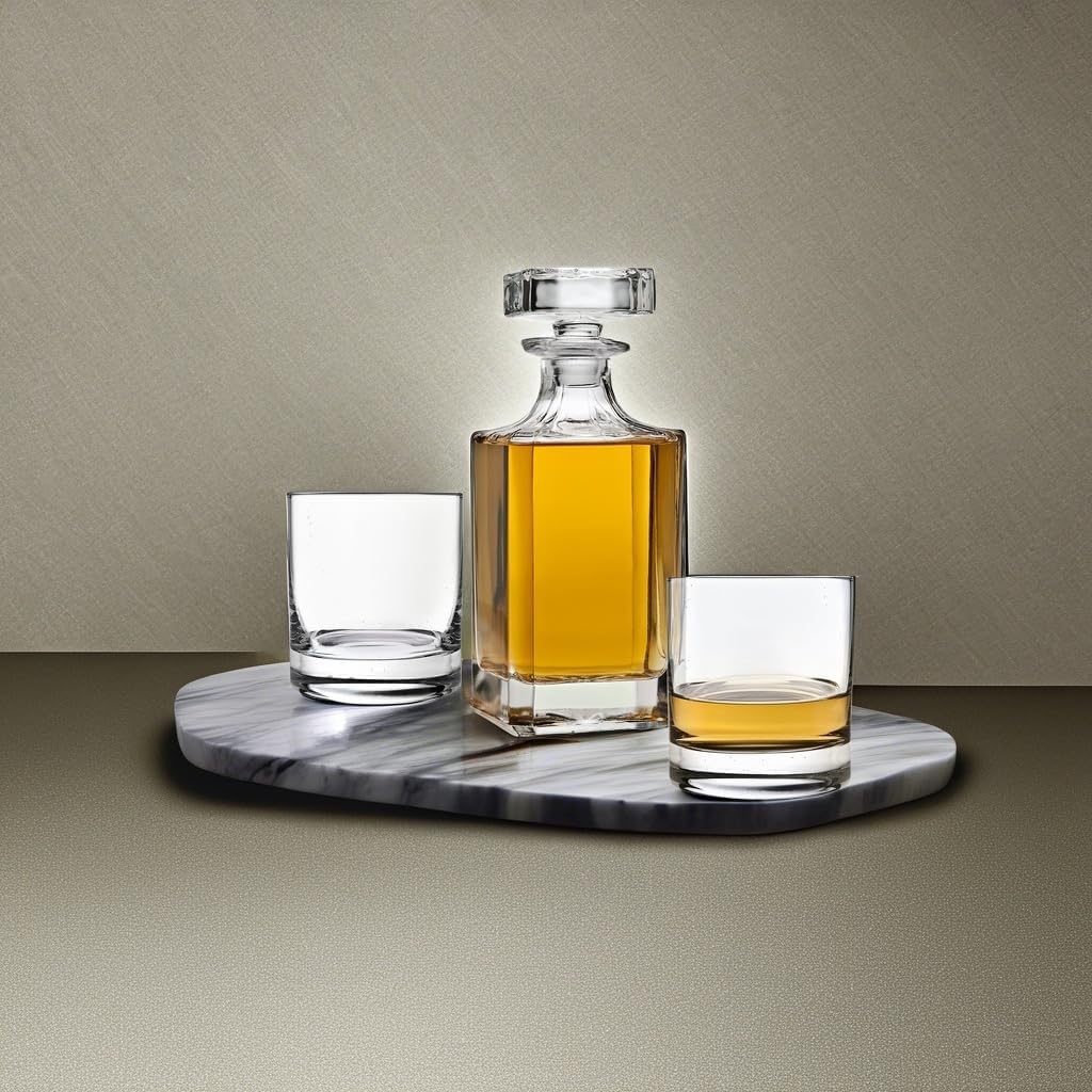 Whiskey Decanter set for Liquor Scotch Bourbon or Wine, Includes 2 Old Fashioned Whisky Glasses - Set of 3