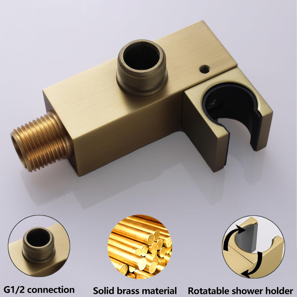 Hand Held Shower Head Combo Set Square Shower Wand Brushed Gold Solid Brass Shower Head With Adjustable Shower Holder