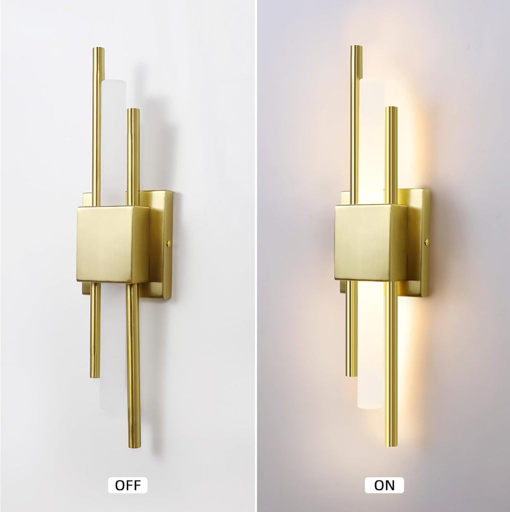 LED Wall Sconces Set of Two,3000K Warm Light Acrylic Brass Gold Wall Sconce