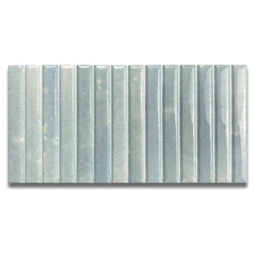Scandia Glossy Ice Blue 4.5x9 Ribbed Porcelain Wall Tile, 3D KitKat Fluted Decorative Tile Backsplash, Bathroom