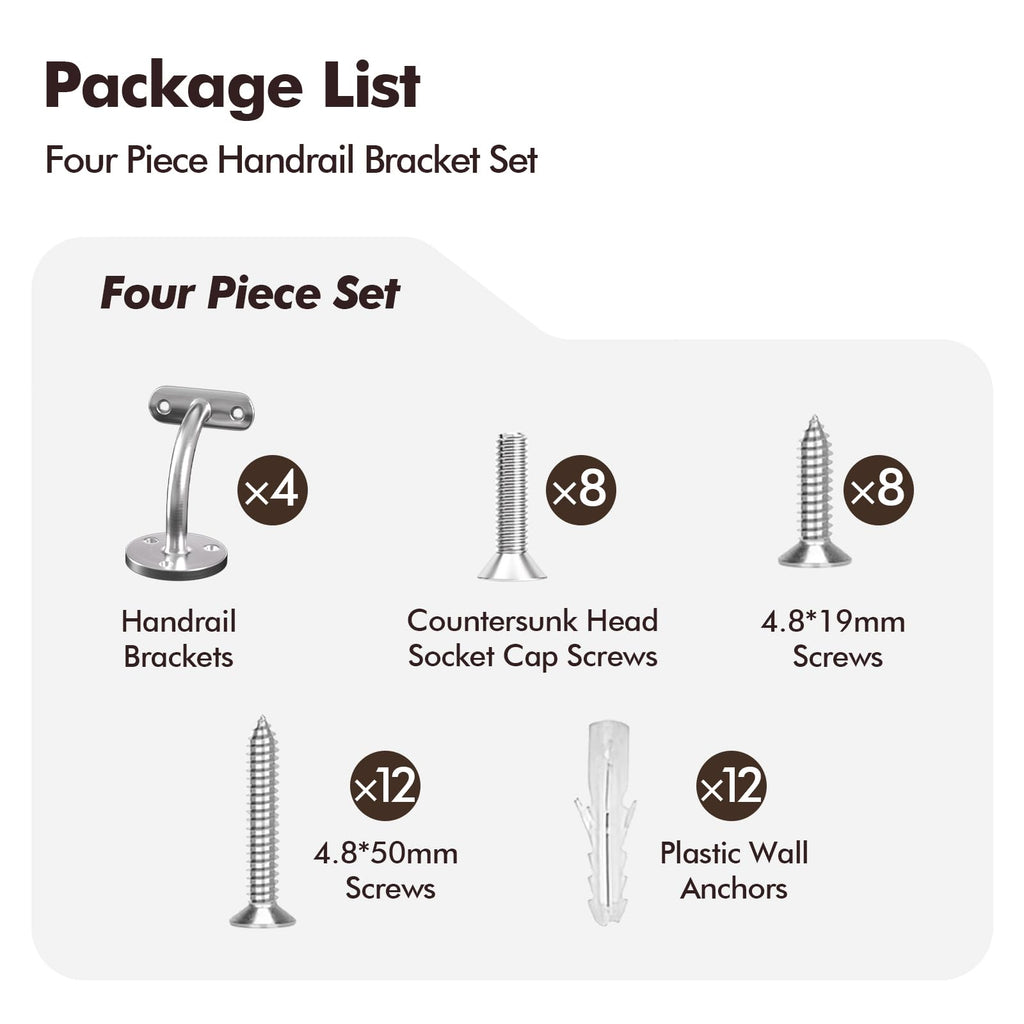 Stair Railing Bracket, 4 Pack Stainless Steel 316 Wall Mount Handrail Bracket Stair Railing for 1-11/16 inch (42.4mm)