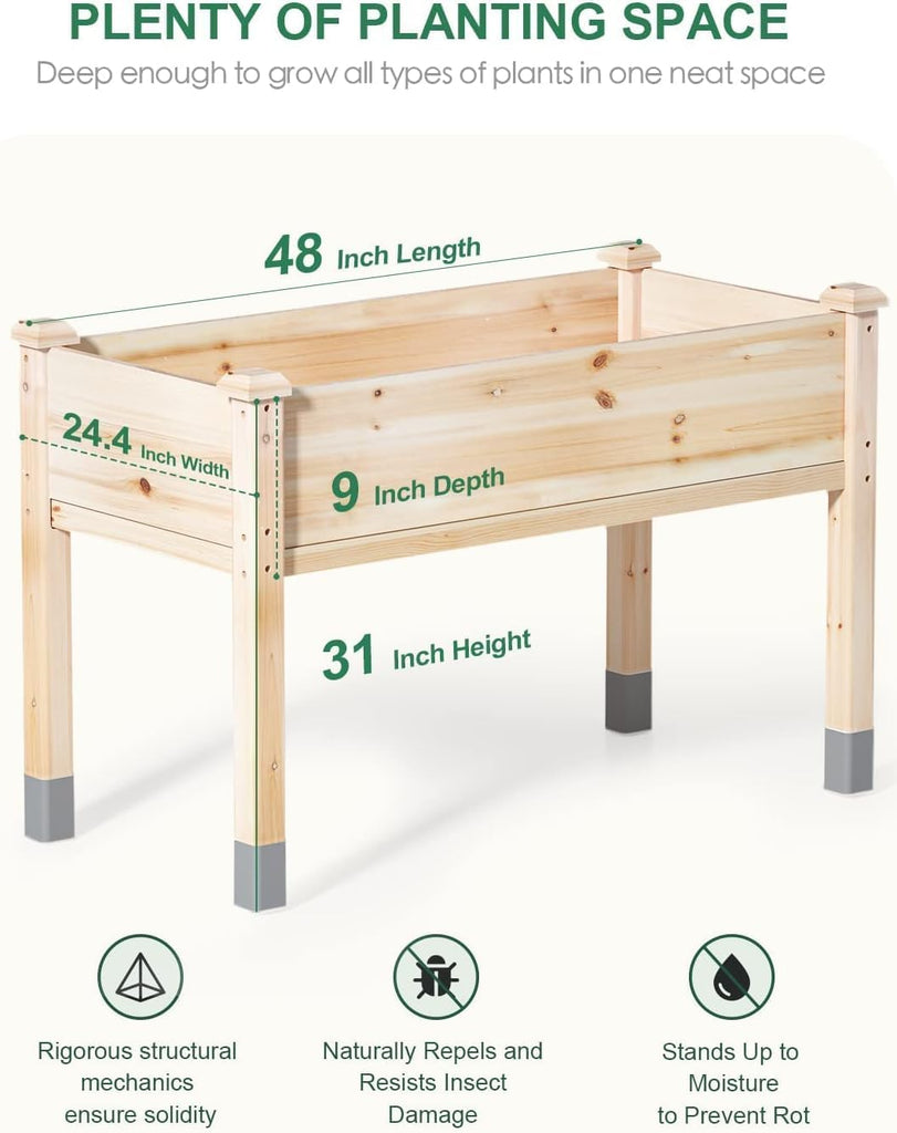 331lb Capacity Wooden Raised Garden Bed Outdoors with Legs, Box of 1 | 48x24x31" Elevated Ergonomic Large Planter Box