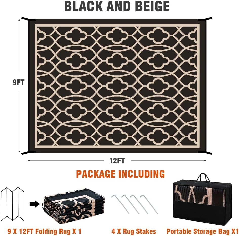Reversible Mats - Outdoor Rugs 9'x12' s Clearance, Plastic Straw Rugs Waterproof, Portable, Outdoor RV Camping Rug