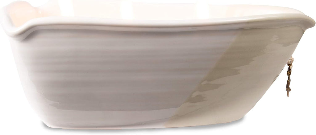 Lake Best Times-Ceramic Boat Shaped 3 Triple Wick Soy Wax Candle Scent: Tranquility, 10 oz 2.75 Inch Tall, Beige