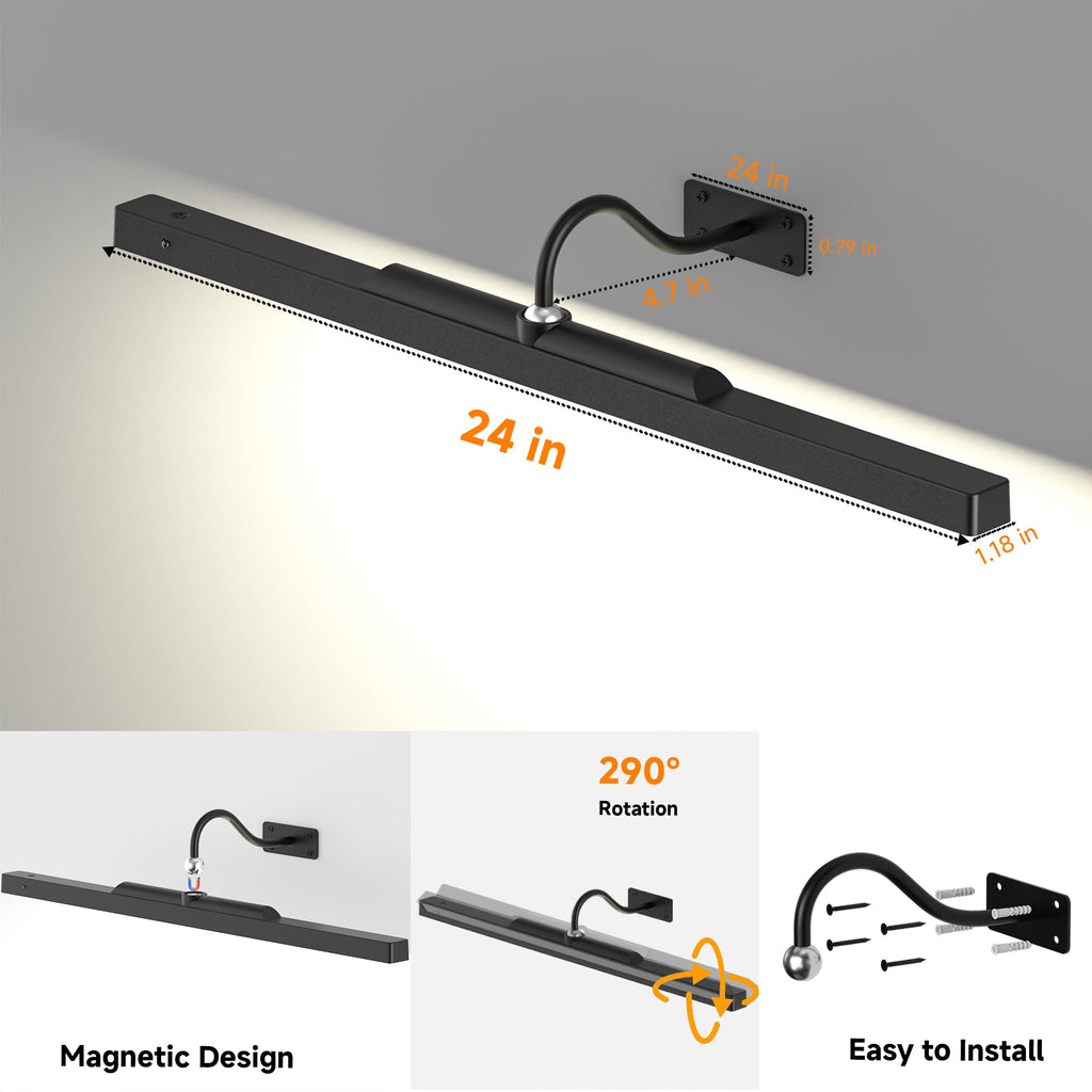 Gallery Picture Light Black,6000mAh Wireless Artwork Lighting,Rechargeable Battery Powered Remote Dimmable LED
