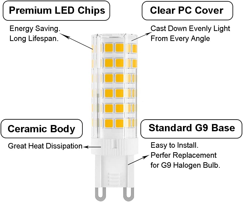 Dimmable G9 LED Bulb 7W, 60W G9 Halogen Bulb Equivalent, 600LM,120V, 3000K Warm White, 5-Pack