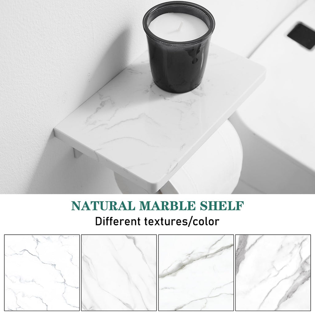 Toilet Paper Holder with Marble Shelf, Wall Mount White