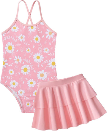 Little Girls Swimsuit Cute Kids Quick Dry Swimwear with Skirt