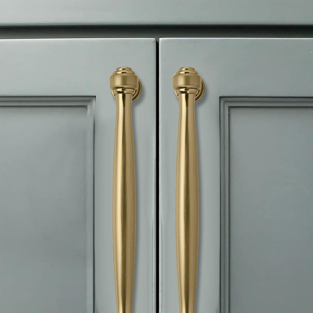 10 Pack 3-3/4inch(96mm) Center to Center Brushed Brass Cabinet Pulls Satin Brass Handles for Cabinets Cupboard Solid