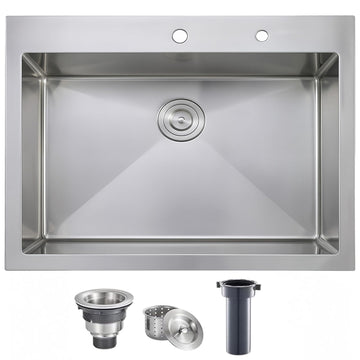33 x 22 inch Drop in, 33 inch Topmount Stainless Steel Sink, 18 Gauge T304 Single Bowl Kitchen With Strainer