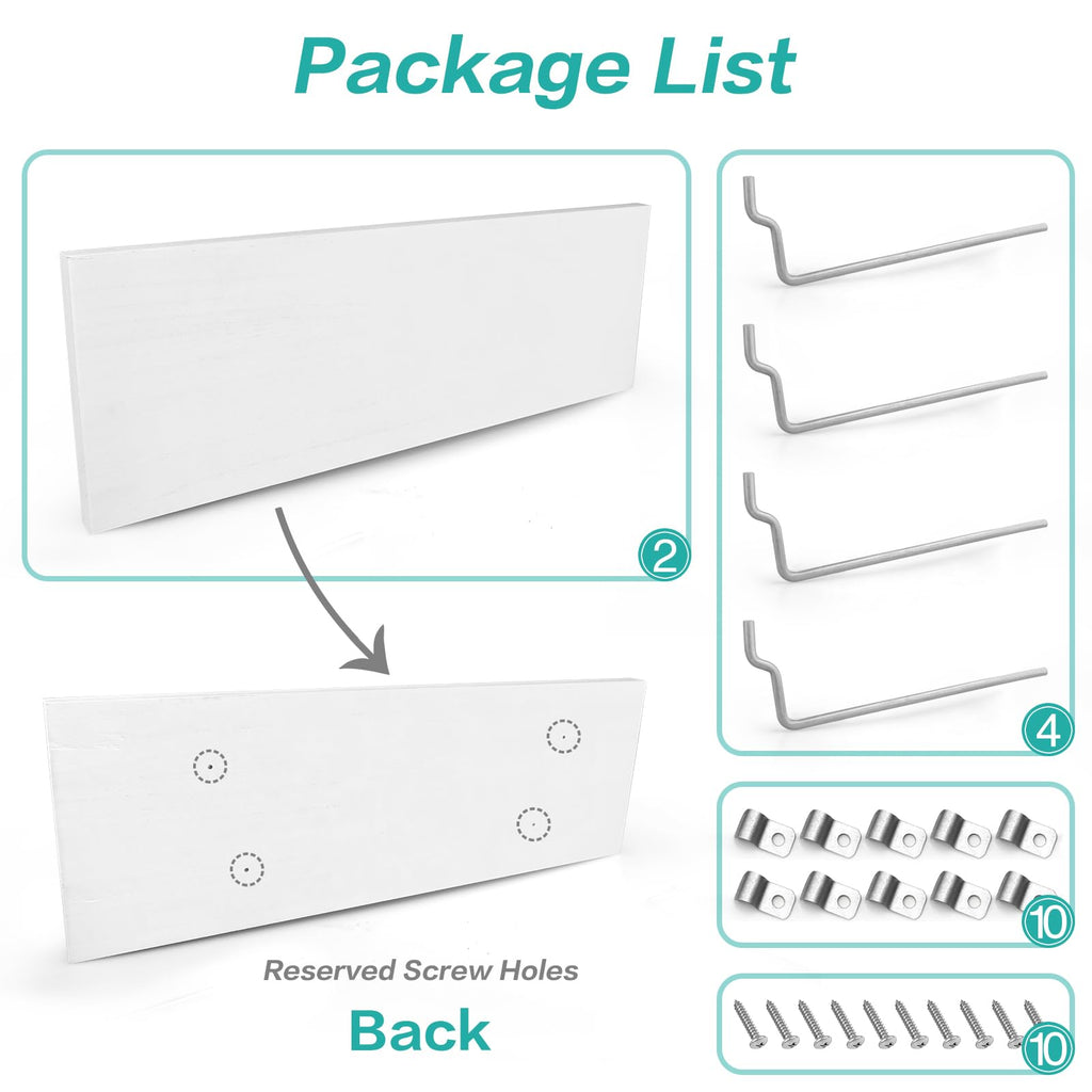 Pegboard Shelves, 2Pack White 16" x 6" Large Peg Board Racks and Brackets