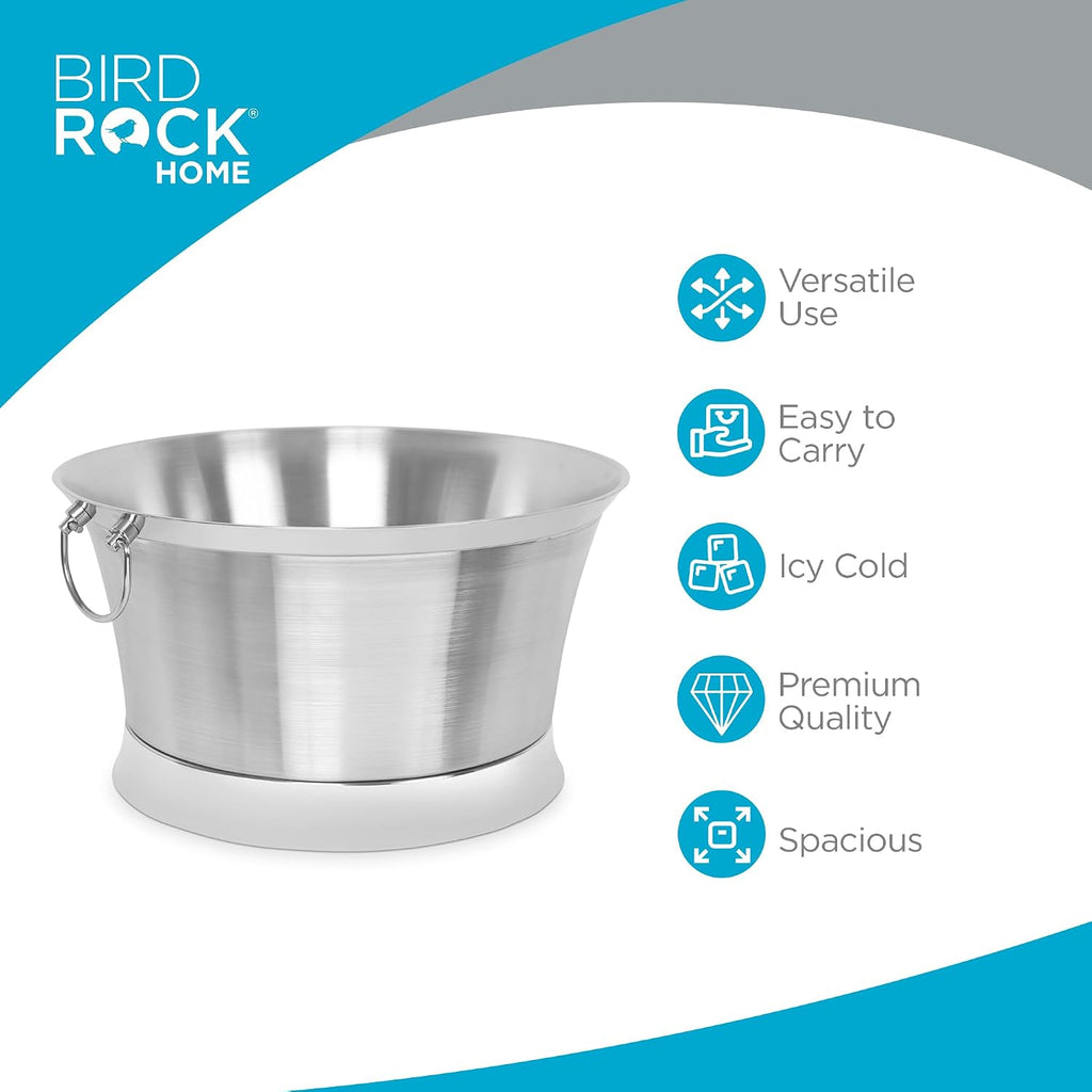Double Wall Beverage Tub - Stainless Steel Ice Bucket, Metal Drink Cooler with Handles, for Parties & Events