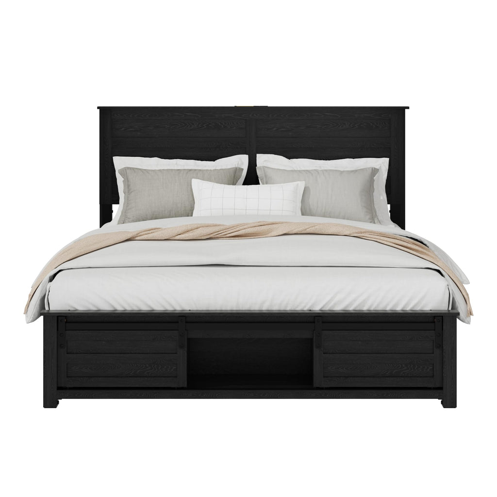 Wooden Bed Frame with Rustic Headboard Storage Bed Frame