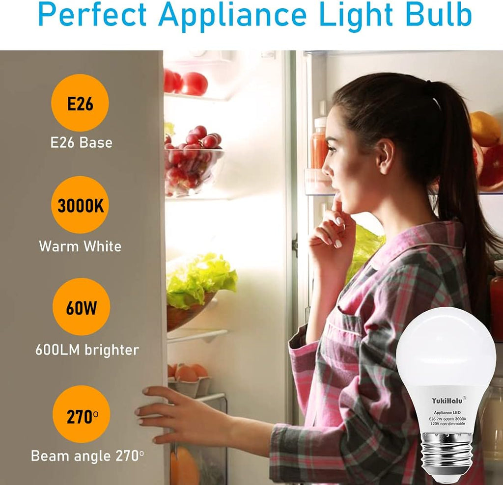 A15 Appliance Light Bulb, 60W Equivalent for Range Hood/Refrigerator Light Bulb/Ceiling Fan Light, 600 Lumens 7W 120V