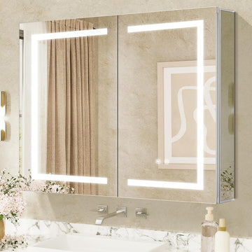 36×32inch Medicine Cabinet with Light, 3 Colors&Dimmer, Defogger, USB Shaver Socket, Internal Lighting, Recess