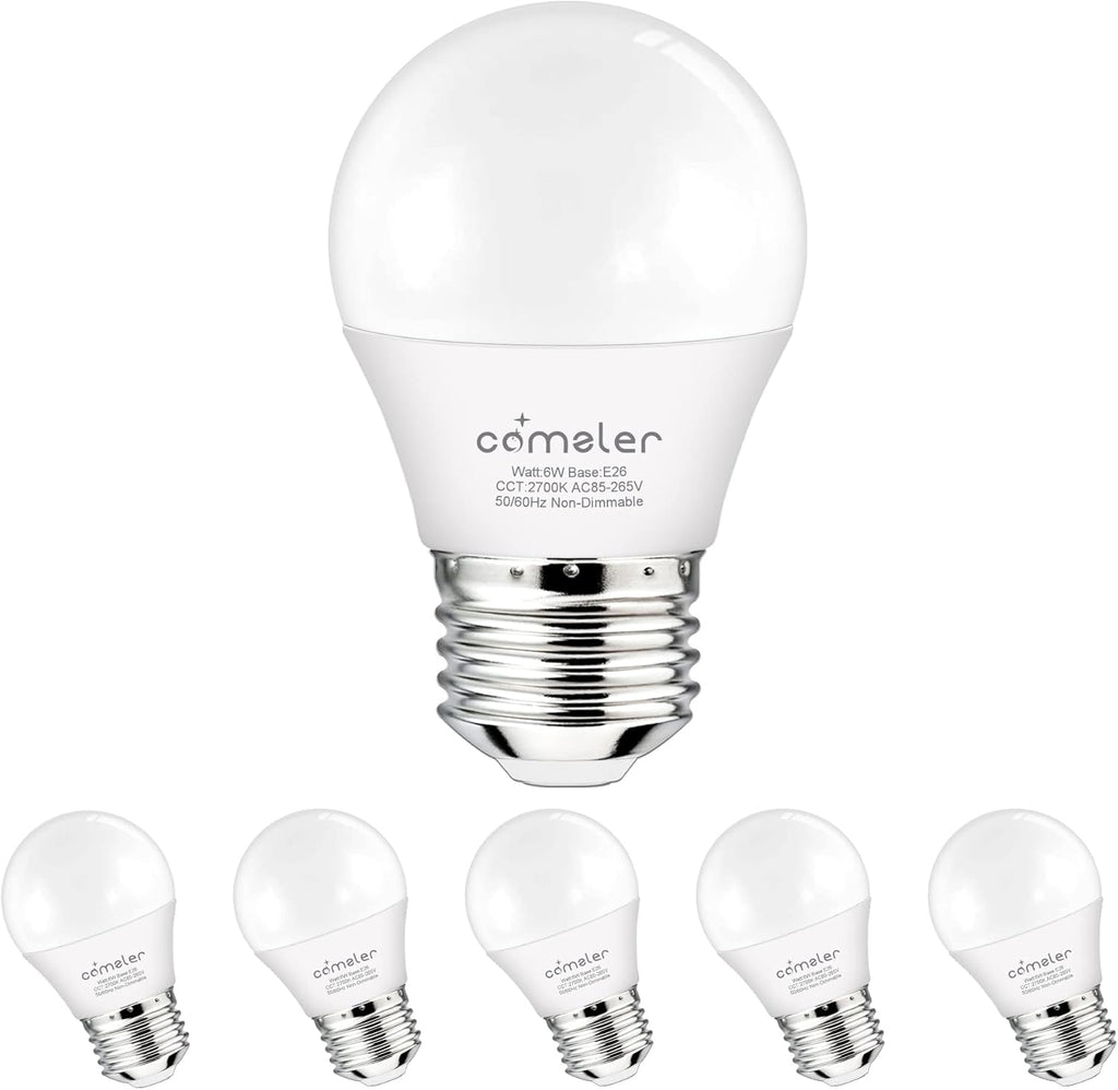 Small Light Bulb 6 Watts Warm White Light 2700K, 60 Watts Globe Light Bulb Equivalent, E26 Standard Screw Base