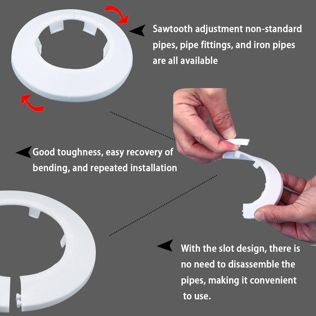 32mm Pipe Cover Decoration; Fit 1.26" Outer Diameter Pipe/Hole; White PP Plastic Escutcheon Collar; Snap-on Water