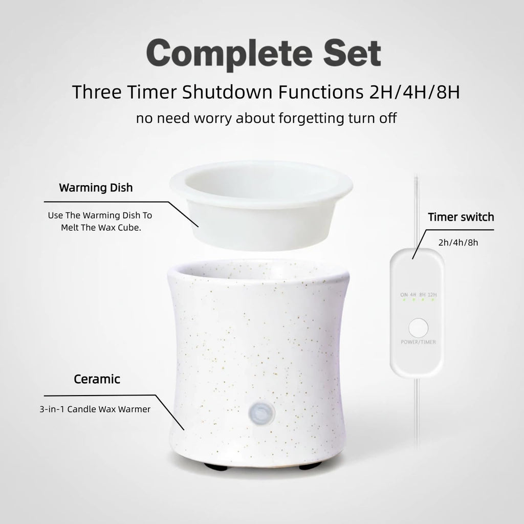 3 in 1 Ceramic Wax Melt Warmer with 4 Timer and Silicone Dish